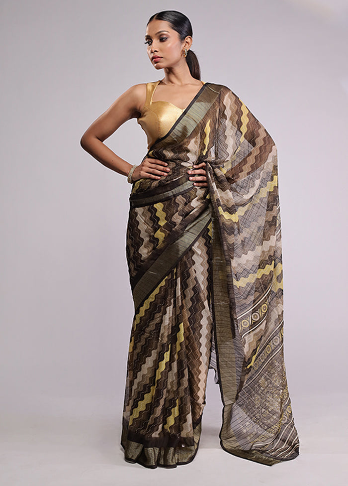 Brown Chiffon Silk Saree With Blouse Piece