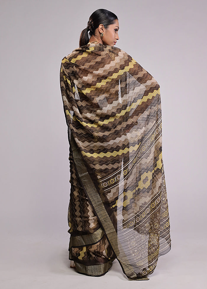 Brown Chiffon Silk Saree With Blouse Piece