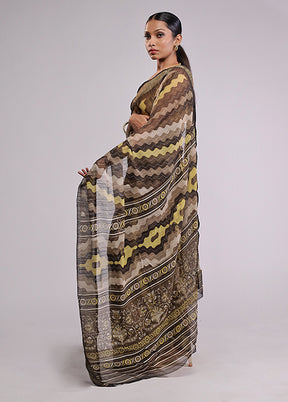 Brown Chiffon Silk Saree With Blouse Piece