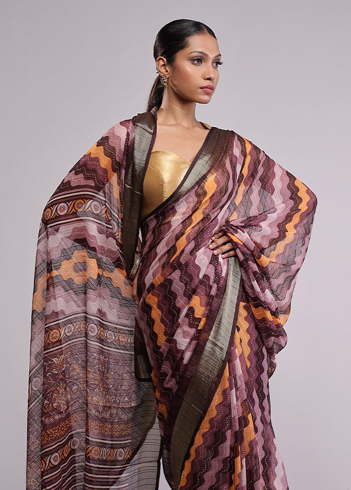 Purple Chiffon Silk Saree With Blouse Piece