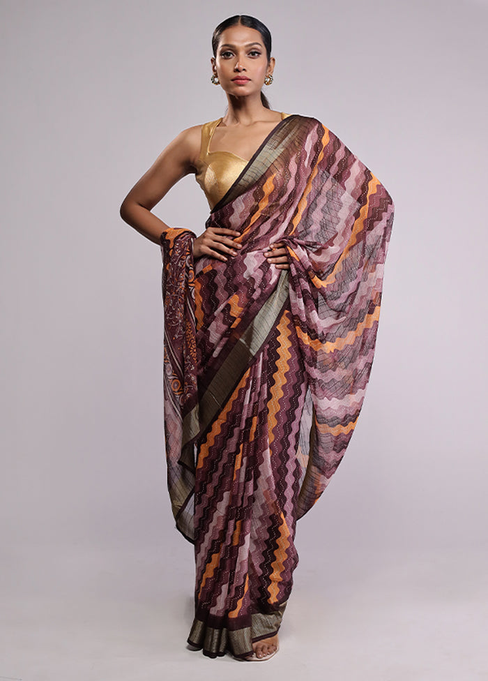 Purple Chiffon Silk Saree With Blouse Piece