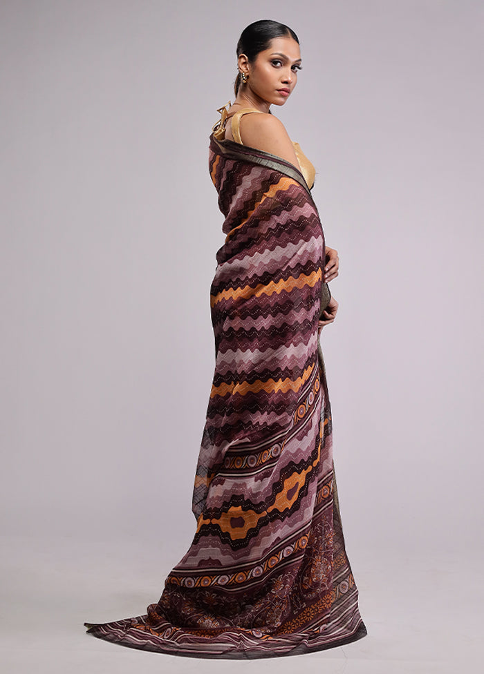 Purple Chiffon Silk Saree With Blouse Piece