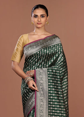 Green Katan Silk Saree With Blouse Piece