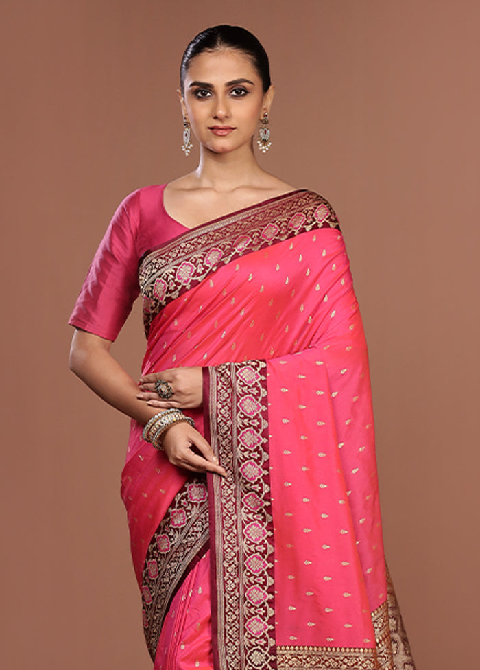 Pink Katan Silk Saree With Blouse Piece