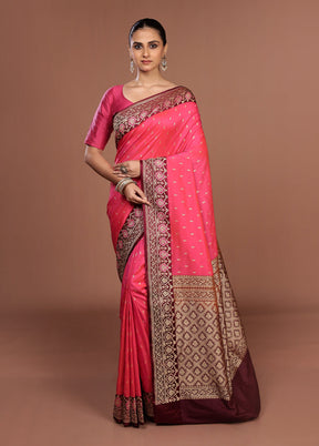 Pink Katan Silk Saree With Blouse Piece