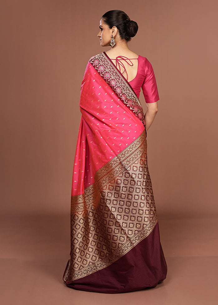Pink Katan Silk Saree With Blouse Piece