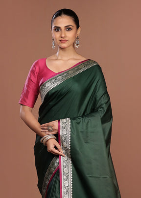 Green Banarasi Silk Saree With Blouse Piece