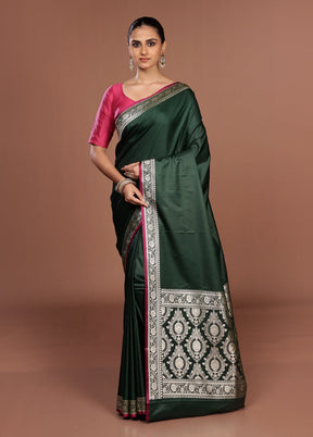 Green Banarasi Silk Saree With Blouse Piece