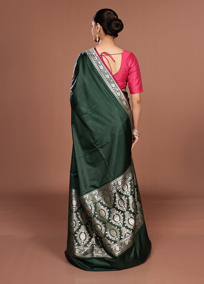 Green Banarasi Silk Saree With Blouse Piece