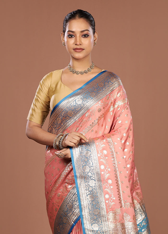 Pink Banarasi Silk Saree With Blouse Piece