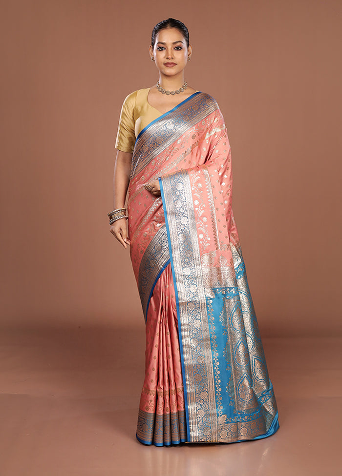 Pink Banarasi Silk Saree With Blouse Piece