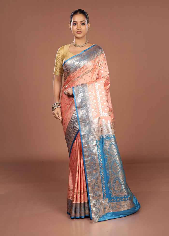 Peach Banarasi Silk Saree With Blouse Piece