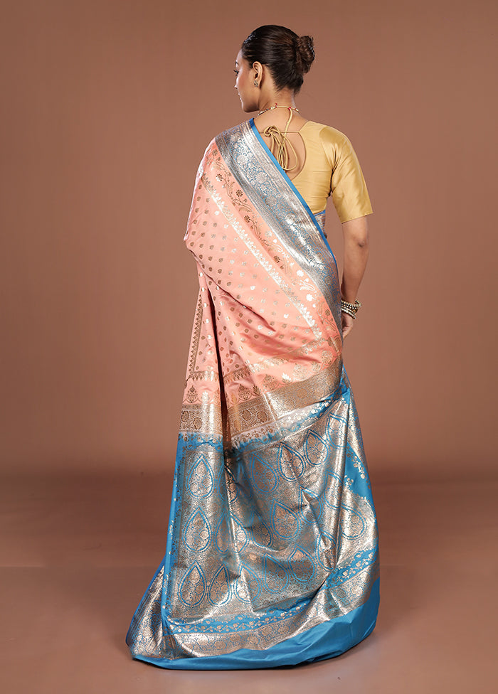 Peach Banarasi Silk Saree With Blouse Piece