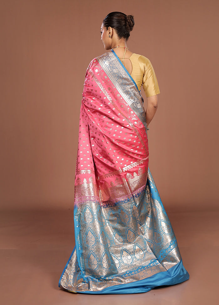 Pink Banarasi Silk Saree With Blouse Piece