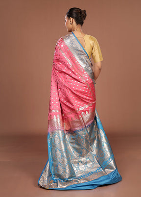Pink Banarasi Silk Saree With Blouse Piece