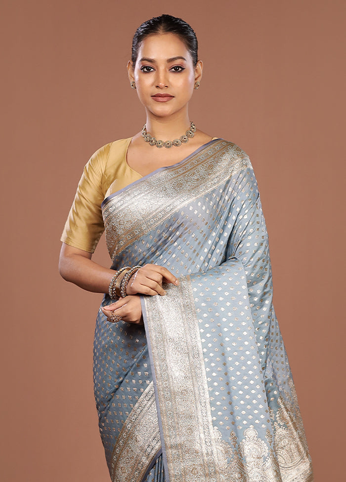 Blue Banarasi Silk Saree With Blouse Piece
