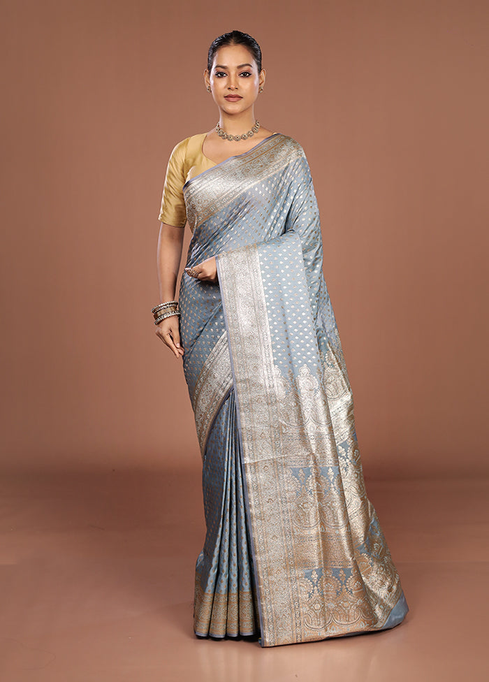 Blue Banarasi Silk Saree With Blouse Piece