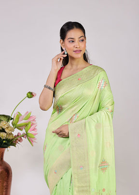 Green Dupion Silk Saree With Blouse Piece
