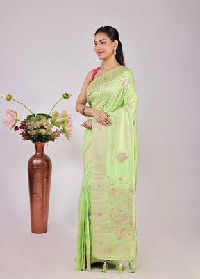 Green Dupion Silk Saree With Blouse Piece