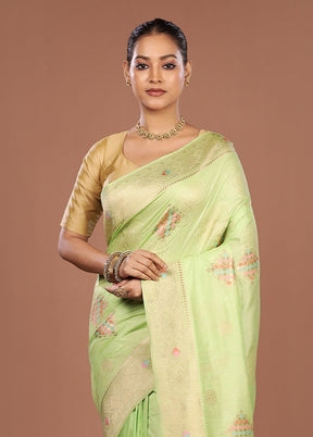 Green Dupion Silk Saree With Blouse Piece