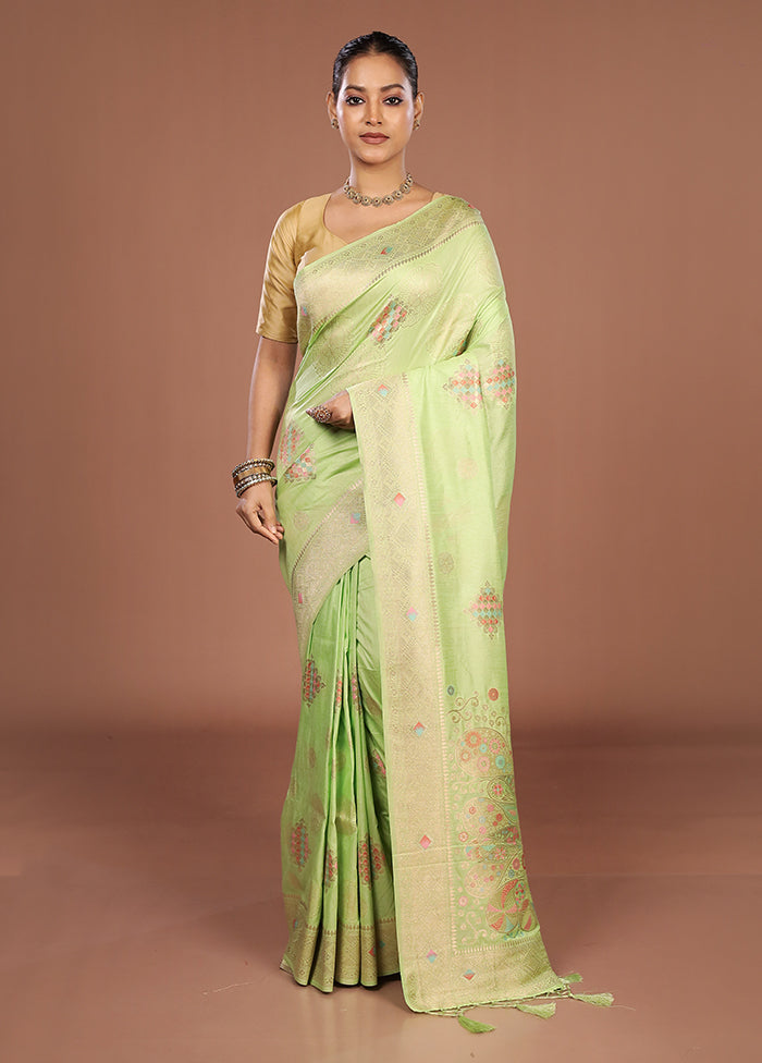 Green Dupion Silk Saree With Blouse Piece