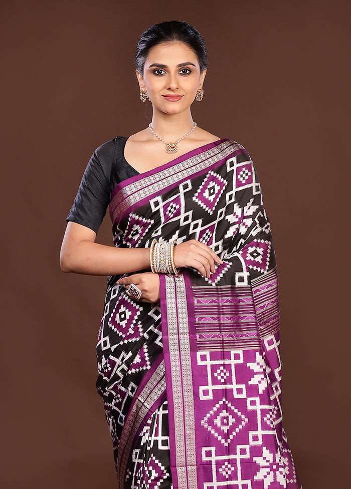 Black Handloom Bomkai Pure Silk Saree With Blouse Piece