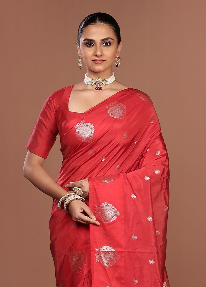 Red Kora Silk Saree With Blouse Piece