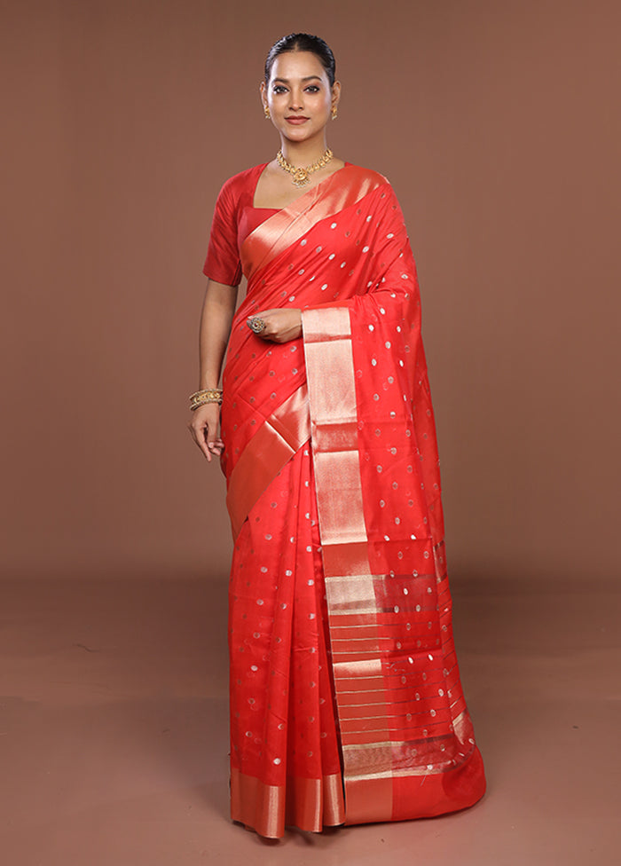 Red Kora Silk Saree With Blouse Piece