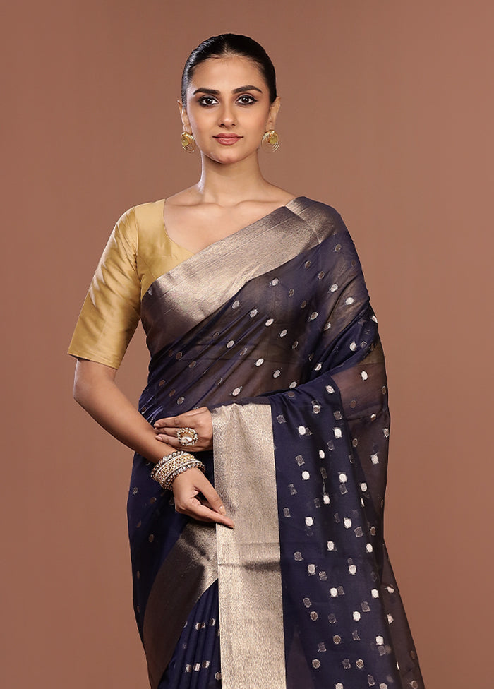 Blue Kora Silk Saree With Blouse Piece