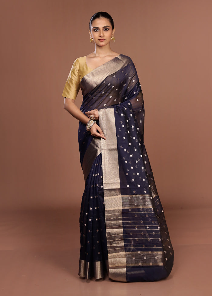 Blue Kora Silk Saree With Blouse Piece