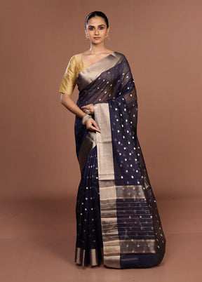 Blue Kora Silk Saree With Blouse Piece