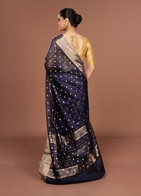 Blue Kora Silk Saree With Blouse Piece