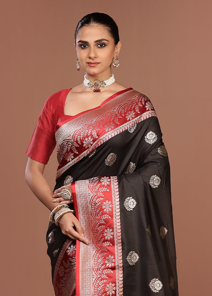 Black Katan Silk Saree With Blouse Piece