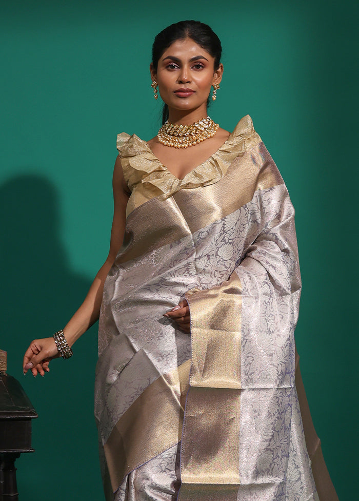 Grey Tissue Silk Saree With Blouse Piece
