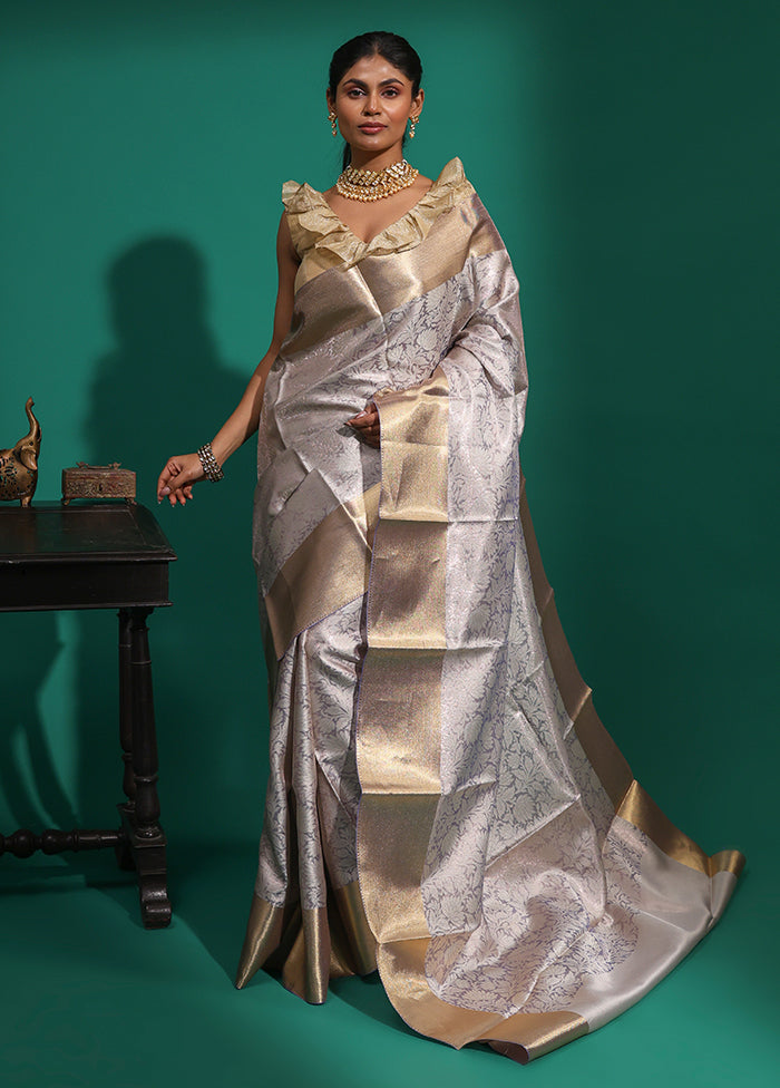 Grey Tissue Silk Saree With Blouse Piece
