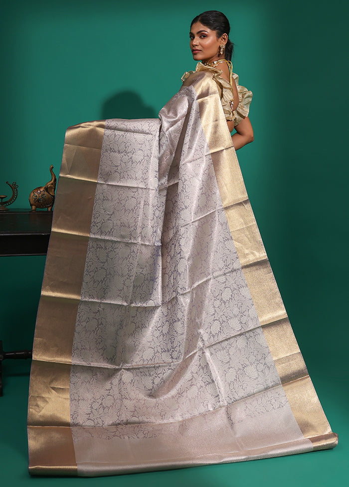 Grey Tissue Silk Saree With Blouse Piece