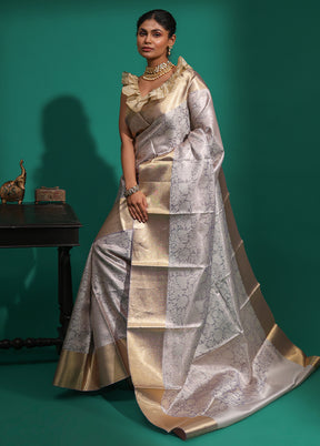 Grey Tissue Silk Saree With Blouse Piece
