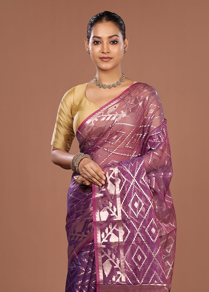 Purple Organza Saree With Blouse Piece