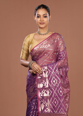 Purple Organza Saree With Blouse Piece