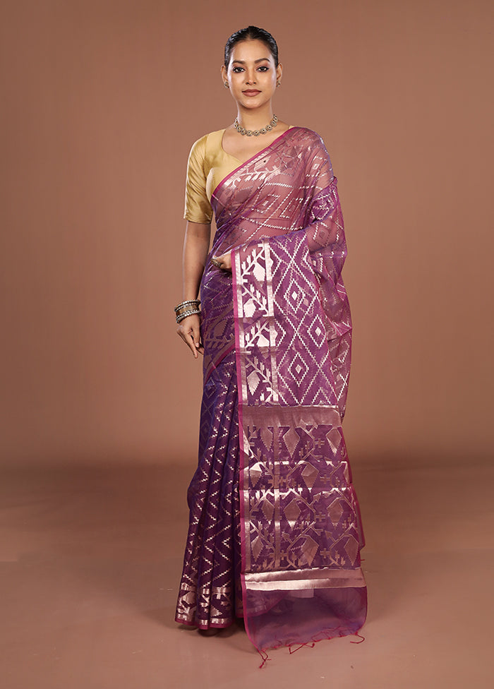 Purple Organza Saree With Blouse Piece