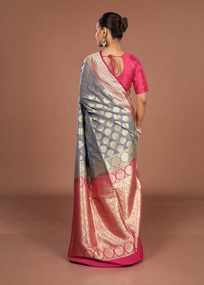 Blue Uppada Silk Saree With Blouse Piece