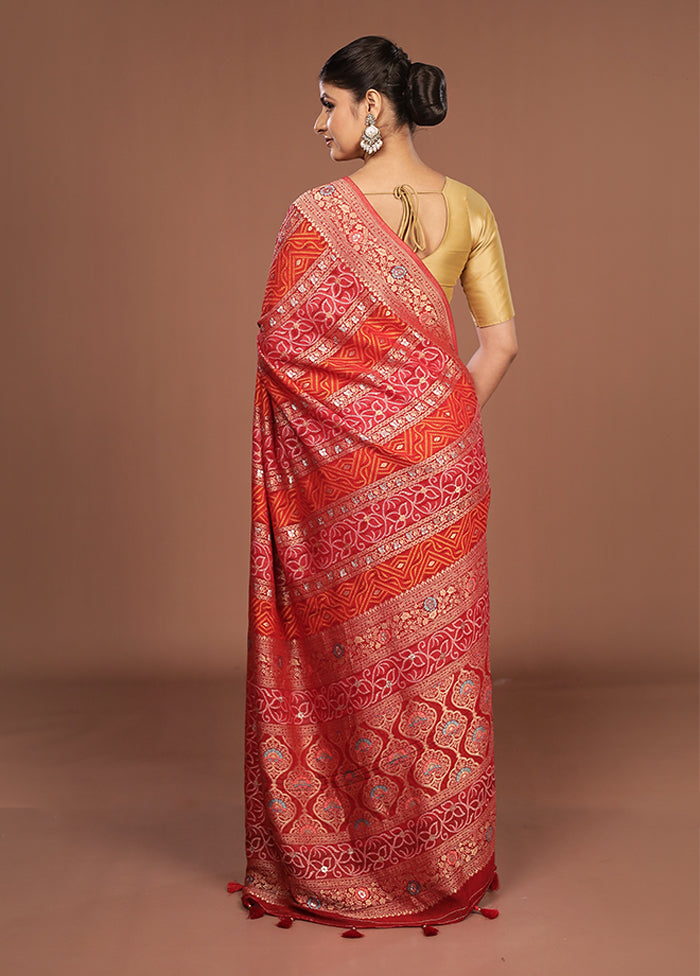 Red Georgette Saree With Blouse Piece