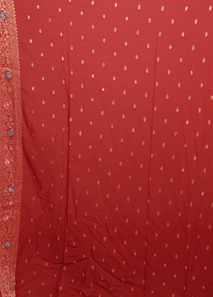 Red Georgette Saree With Blouse Piece