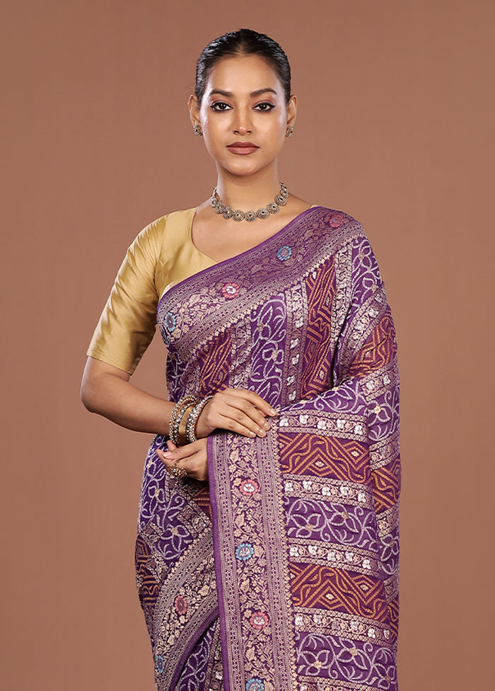Purple Georgette Saree With Blouse Piece