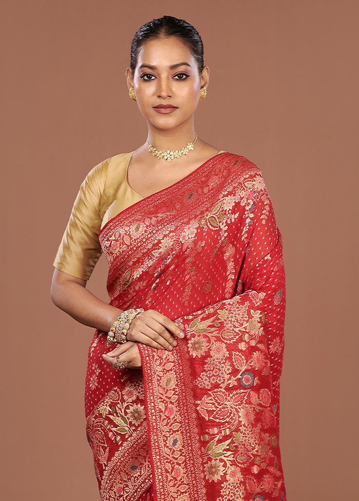 Red Georgette Saree With Blouse Piece