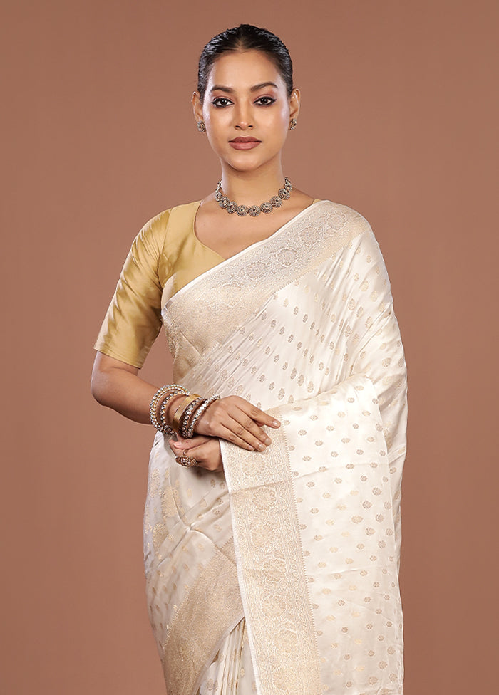 White Dupion Silk Saree With Blouse Piece