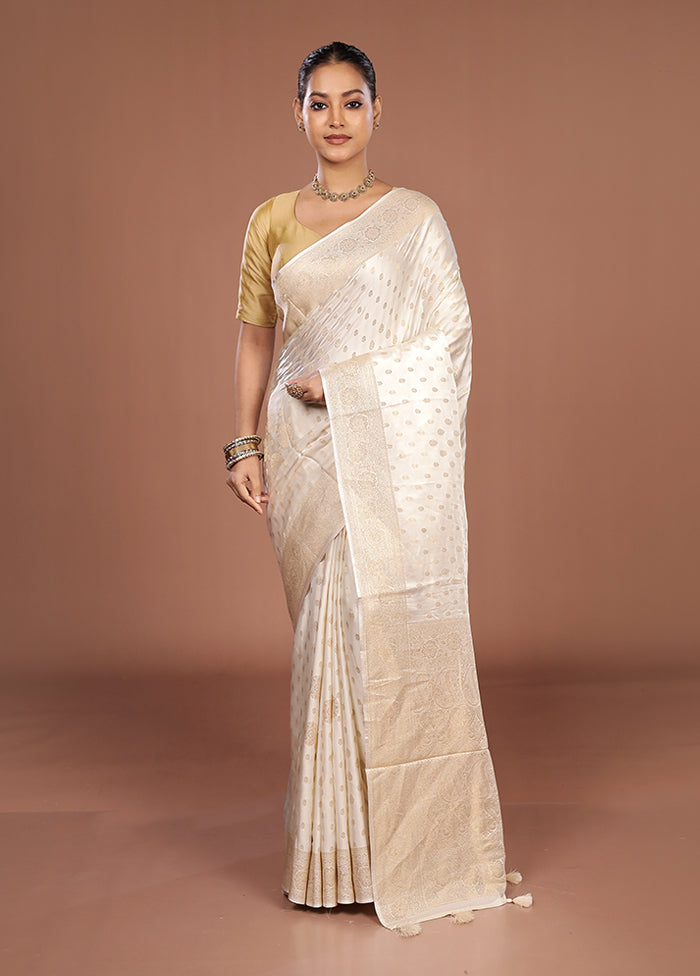 White Dupion Silk Saree With Blouse Piece