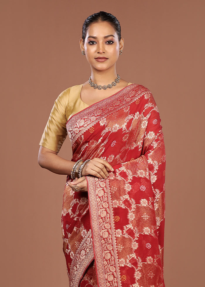 Red Georgette Saree With Blouse Piece