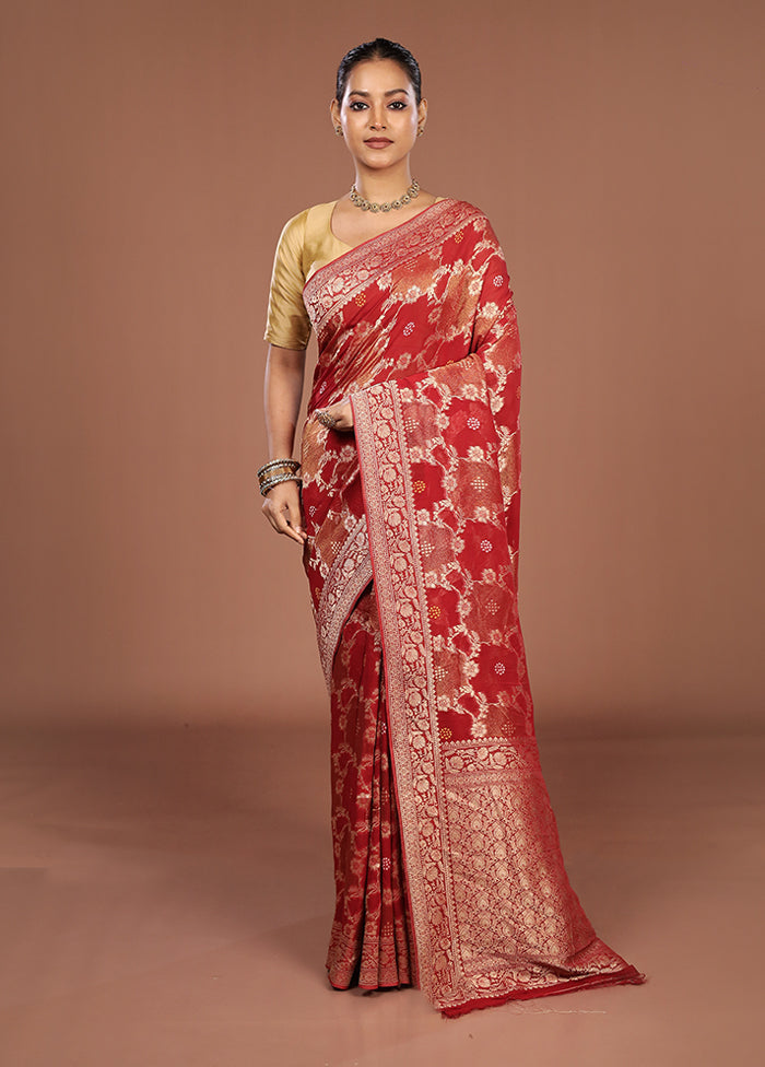 Red Georgette Saree With Blouse Piece