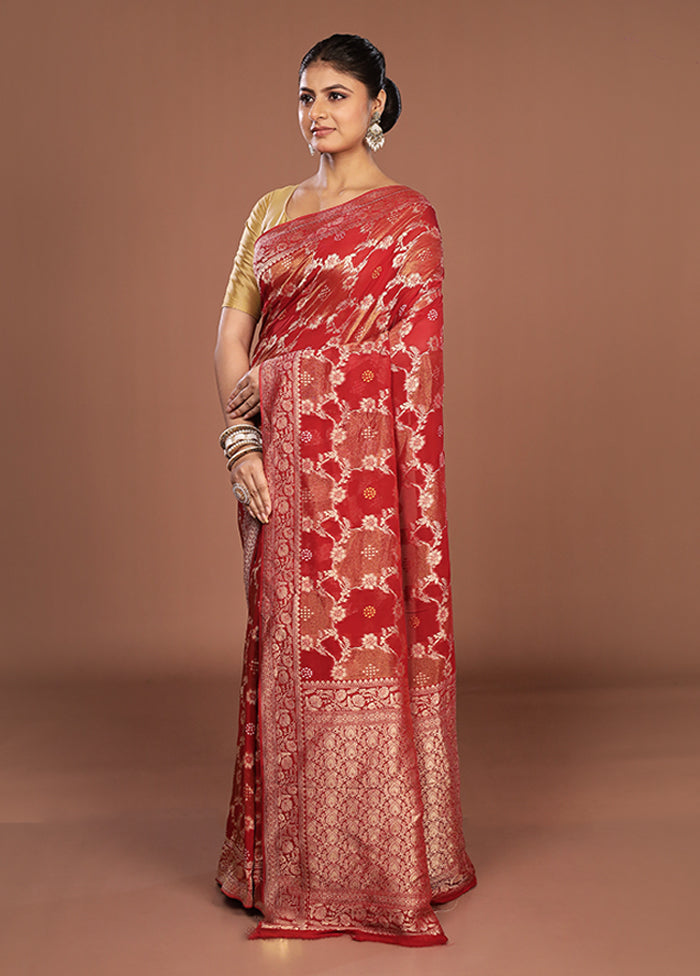 Red Georgette Saree With Blouse Piece